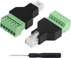 RJ12 Male to 6 Pin Screw Terminal Block Connector, 6P6C, 2 Pack