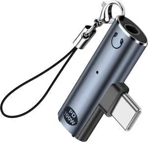 USB C to 3.5mm Audio Adapter USB Type C to Aux Female Headphones Jack& 100W 2-in-1 PD Power Supply Adapter DAC USB C Headphone Adapter for USB C Devices Without 3.5mm Interface