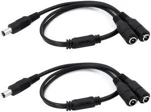 DC Y Splitter Cable 1 Male to 2 Female,5.5mm x 2.1mm DC Power Extension Adapter Cable,for CCTV Surveillance Cameras,Surveillance Routers,DVR,and More(2PCS