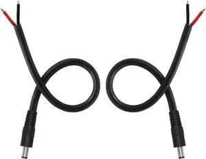 2 Pack DC Power Pigtails Cable, DC 5.5mm x 2.5mm Male Plug Jack to Bare Wire Open End Power Supply Replacement Repair Cord, for Security Camera,LED Strip Light,DVR 0.8FT(Black-0.25m)