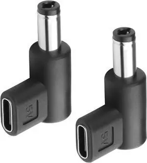 2PCS USB Type C Female to DC Male 5.5 x 2.5 mm Adapter, 90 Degree Angled USB C to DC 5V PD Emulator Trigger Charging Adapter Plug for LaptopRouterMobile Power Supply Charger Connector