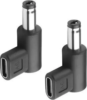 2PCS USB Type C Female to DC Male 5.5 x 2.1 mm Adapter, 90 Degree Angled USB C to DC 5V Emulator Trigger Charging Adapter Plug for LaptopRouterMobile Power Supply Charger Connector