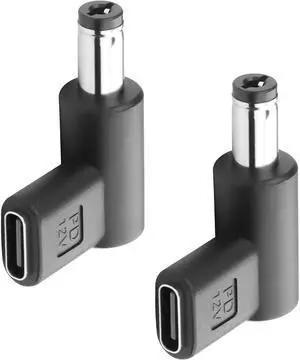 2PCS 12V DC Power Connector Adapter 90 Degree Angle Female USB C to Male DC 5.5mm x 2.1mm Converter 12V USB Type C Input to DC5521 Output Adapter