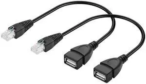 2 Pcs USB 2.0 Female to RJ45 8P4C Ethernet Male Extension Cable for Router, ADSL Modem, Camera, Laptop, Desktop (11.81 Inch)