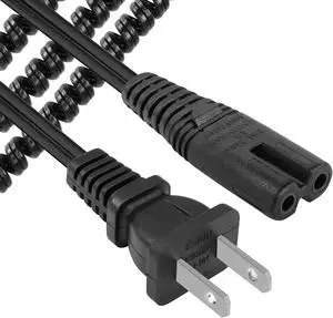 AC 2 Prong C8 Power Cord, Standard 2 Slot Coiled Power Cord 6.5 FT for TV, Printer, Monitor