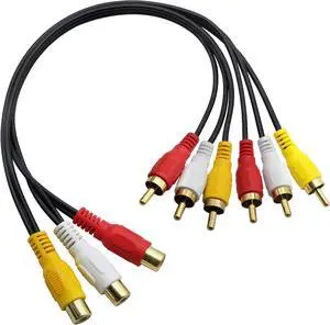 3 RCA Female to 6 RCA Male Audio Video Splitter Cable Composite Extension AV Adapter for TV,DVD,Set-Top Box,Etc.-1FT.