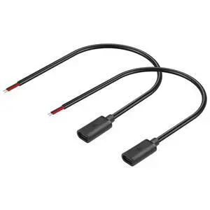 2PCS 2Pin Extension Cable USB C Female Plug Bare Wire Cable 5V/3A USB Type C Female Bare Wire Open End Power Cable(0.3m/11.81 Inch)