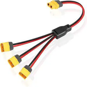 XT60 Splitter Extension Cable 1 Female to 3 Male Connector Adapter,12AWG XT60 Power Extension Cable for Solar Panel,Solar Generator,Portable Power Station, Drone,RV,Ship etc(0.3M)