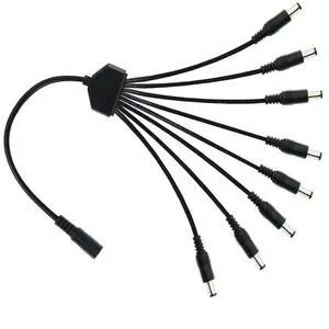 DC Power Splitter Cable 1 Female to 8 Male, DC 5.5mm x 2.1mm Splitter Adppter Extension Cable for CCTV Security Camera, LED Strip Light, etc 0.7m (1 to 8 Way)