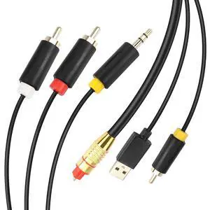 USB Digital Fiber Optical Analog Audio Cable AUX SPDIF Digital Coaxial to 3.5mm + 2 RCA Jack Audio Converter Cable for TV, PS4, Blu-Ray Player, Multimedia Speaker(118 Inch)