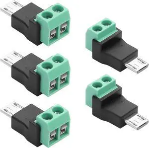 5PCS Micro USB C to 2 Pin Screw Terminal Adapter Micro USB Male Screw Terminal Block Connector Charge Pluggable Adapter Connector 5PCS Micro USB C to 2 Pin Screw Terminal Adapter Micro USB Male Screw Terminal Block Connector Charge Pluggable Adapter Connector