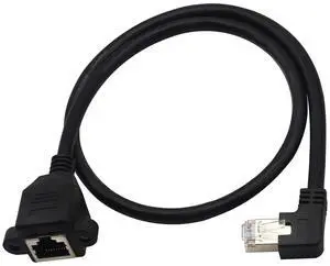 Panel Mount RJ45,RJ45 Male to Female 90 Degree Screw Panel Mount CAT6, CAT5e, CAT5 Shielded Network LAN Extender Cord Connector (Angled Right)