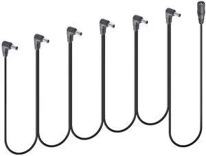 Guitar Effector Topology Power Supply Cable DC 5.5mm x 2.1mm 1 Female to 6 six Angled 90 Degree Male Effector Extension Power Cable for Guitar Effect Pedal