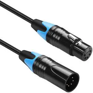 DMX Cable 5 Pin Signal XLR Male to Female Wire DMX512 XLR Male to Female Stage Light Signal Cable with Metal Connectors, Connection for Stage & DJ Lighting fixtures(0.5M)