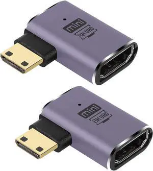 8K Mini HDMI to HDMI Extender Adapter 2.1 Version Mini HDMI Male to Left Angle 90 Degree HDMI Female Extension Adapter for Camera,Laptop,Tablet,HDTV,Projector 2 PCS(Angle Left)