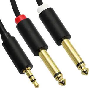 3.5MM to Dual 6.35MM Audio Cable,1/8" TRS Stereo Male to Dual 1/4" TS Mono Male Y Splitter Cord Adapter,for Home Stereo System,Notebook Computer,Amplifier,Mixer,MP3,Etc. (Black-1.5m/5ft)