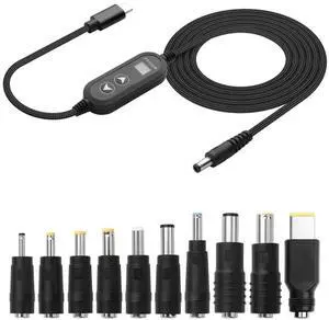 4.26FT USB C to DC PD Adapter Cable Universal PD Fast Charger PD Input to DC 12V Output Power Cable with 8 Connector Converter Tips 5V/9V/12V/15V/20V Multi Voltage