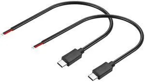 2PCS USB C to 2-Pin Bare Wire Cable 5V/3A USB Type C Male Plug 2 Pin Bare Wire Open End Power Cable 78.78IN (0.3m/11.81in)