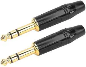 1/4 Connecto Stereo Plugs, 6.35mm TRS Gold Plated Solder Type DIY Audio Connector for Replace Worn Plug on Cable (2 Pack)