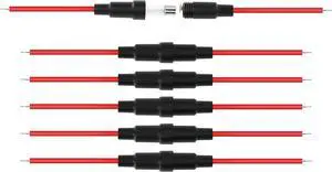 5x20 mm Fuse Holder Inline Screw Type with 22 AWG wire for Fast-Blow Glass Fuse (6-Pack)