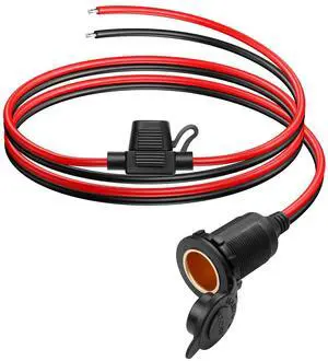 12V Fixed Thread Cigarette Lighter Socket Pigtail Cable,14AWG Waterproof Cigarette Lighter Socket Extension Cable with 20A Fuses(1M/3FT)