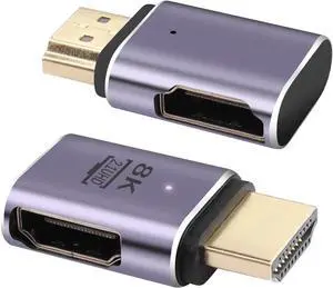 8K HDMI Adapter,2 Pack 48Gbps 2.1 HDMI Male to Left Angle HDMI Female Extension Adapter Support 8K@60Hz, 4K@120Hz, HDR, eARC(Left Bend)