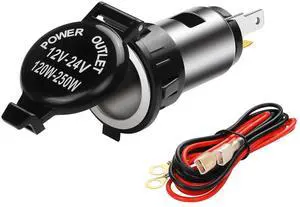 Car Cigarette Lighter Socket,DC 12V-24V Cigarette Lighter Female Power Outlet Socket Replacement,with Cover Wiring Harness