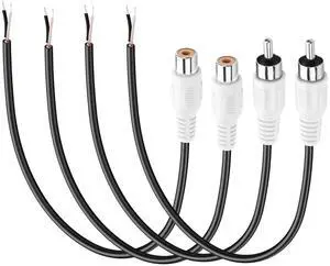 RCA to Pigtail Cable,2 Pack RCA Male Plug and 2 Pack RCA Female to Speaker Bare Wire Cables for Speakers Amplifier Audio Video AV Receiver white