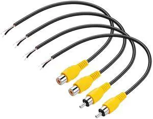 RCA to Pigtail Cable,2 Pack RCA Male Plug and 2 Pack RCA Female to Speaker Bare Wire Cables for Speakers Amplifier Audio Video AV Receiver yellow