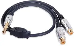 6.35mm to 2RCA Cable,1/4 inch Mono Male to 2 RCA Female Y Splitter Audio Cable for Amplifiers, Speakers, Recording Equipment and More(50cm)