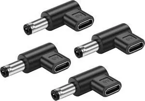 DC 5.5 x 2.1mm to USB C Adapter, 90 Degree 5V DC 5521 Male to USB Type C Female Power Charging Adapter for Mobile PhoneRouterMobile Power Supply (4-Pack)