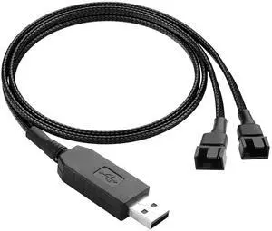 12V USB to 4PIN Fan Step-Up Cable,USB Male to Dual 3-Pin / 4-Pin Power Splitter Cable PWM PC Fan Braided Sleeved Power Adapter Cable(0.5M)