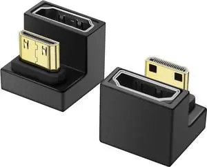 U Shape 8K Mini HDMI to HDMI Adapter,180 Degree 2 Pack 48Gbps 2.1 Version Mini HDMI Male to HDMI Female Converter Adapter with LED Light for DSLR Portable Camcorder Tablet (Up Angle