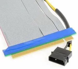 PCI-E Express 16X to 16x Riser Extender Card with Molex IDE Power & Ribbon Cable 20cm