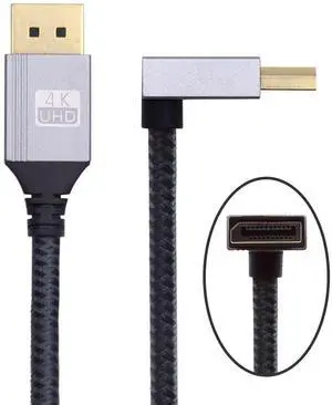 200cm Up Angled DisplayPort DP to DP Cable 4K 60hz Cable Silver Sleeve Ultra-HD UHD 90 Degree for Desktop Laptop Monitor Graphics Card