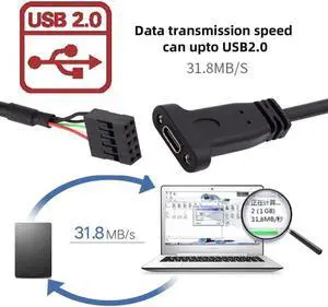 Single Port USB 3.1 Type C USB-C Female to USB 2.0 Motherboard 9pin 10pin Header Cable 20cm with Bracket