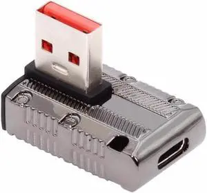 USB-C USB 3.1 Type C Female to USB 3.0 Type-A Male 90 Degree Right Angled Low Profile Type 10Gbps Data 120W Power Adapter Mecha Cyberpunk Style USB-C USB 3.1 Type C Female to USB 3.0 Type-A Male 90 Degree Right Angled Low Profile Type 10Gbps Data 120W Power Adapter Mecha Cyberpunk Style
