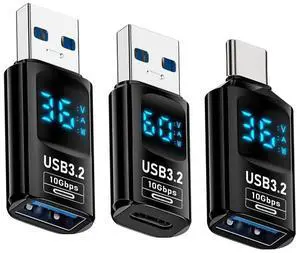 3pcs/lot Type-C Smart LED Display USB-C to USB3.2 Type-A Adapter 10Gbps Data Current Voltage Fast Charging Monitoring Display Tester Detector 3pcs/lot Type-C Smart LED Display USB-C to USB3.2 Type-A Adapter 10Gbps Data Current Voltage Fast Charging Monitoring Display Tester Detector