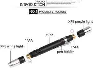 2 in 1 Mini UV LED Flashlight Pen Flashlight Multifunctional 395nm Ultra Violet Flashlight Purple White Light Torch