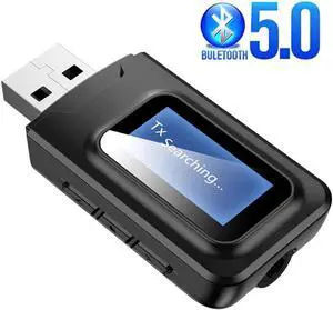 2 in 1 Bluetooth 5.0 Audio Transmitter Receiver with LCD Display Mini Portable AUX USB Wireless Audio Adapter for TV Car PC
