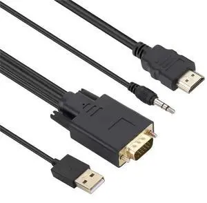 HDMI to VGA 1.8-meter with audio and power supply computer to TV high-definition cable main unit conversion high-definition connection cable HDMI to VGA 1.8-meter with audio and power supply computer to TV high-definition cable main unit conversion high-definition connection cable