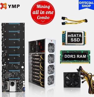 8 Gpu Mining Motherboard with CPU and SSD 128GB DDR3 + 8GB RAM + Chassis + power supply 1850W Kit Mining crypto ETH Set S37 Rigs Box