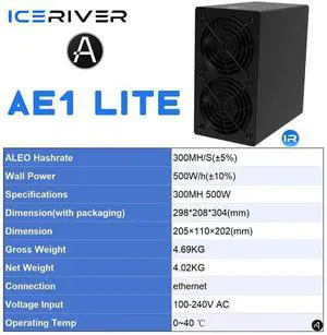 IceRiver AE1 Lite 300Mh/s 250Mh/s 500W ALEO Miner