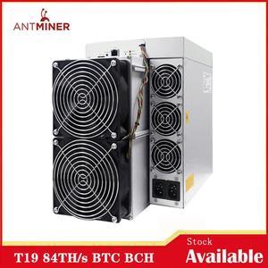 Bitmain Antminer T19 84TH/s BTC miner 3150W 37.5 J/TH with Power supply GPU RJ45 Ethernet 10/100M ASIC Mining machine better than ANTMINER L3+ L3++ Avalon 1166 1126