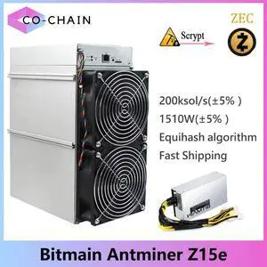 Bitmain Antminer Z15e ZEC Mining Machine 200K Sol/s Asic Miner Crypto Miner Zcash Equihash Algorithm Miner Come with 1800W Power Supply
