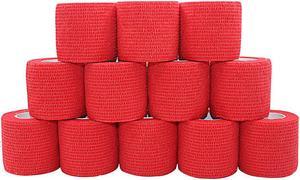 COMOmed Self Adherent Cohesive Bandage 2"x5 Yards First Aid Bandages Stretch Sport Athletic Wrap Vet Tape for Wrist Ankle Sprain and Swelling,Red 12 Rolls