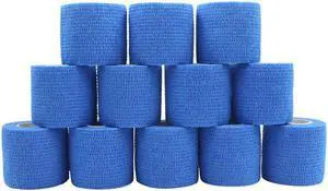 COMOmed Self Adherent Cohesive Bandage 2"x5 Yards First Aid Bandages Stretch Sport Athletic Wrap Vet Tape for Wrist Ankle Sprain and Swelling,Blue 12 Rolls