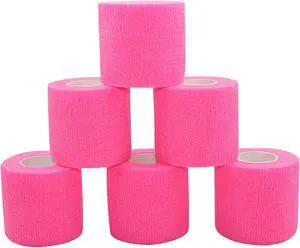 COMOmed Self Adherent Cohesive Bandage 2"x5 Yards First Aid Bandages Stretch Sport Athletic Wrap Vet Tape for Wrist Ankle Sprain and Swelling,Hot Pink 6 Rolls