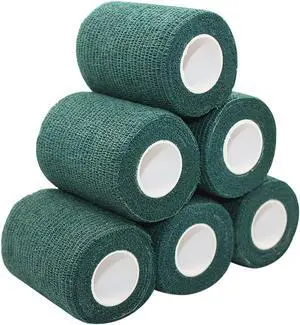 COMOmed Self Adhesive Bandage Wrap 3"x5 Yards First Aid Stretch Sport Athletic Wrap Vet Tapes for Wrist Ankle Sprain and Swelling,Dark Green (6 Rolls)