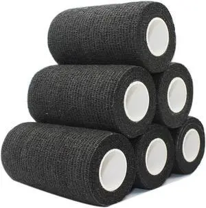 COMOmed Self Adherent Cohesive Bandage Latex 4"x5 Yards First Aid Bandages Stretch Sport Wrap Athletic Tape for Wrist Ankle Sprain and Swelling,Black 6 Rolls